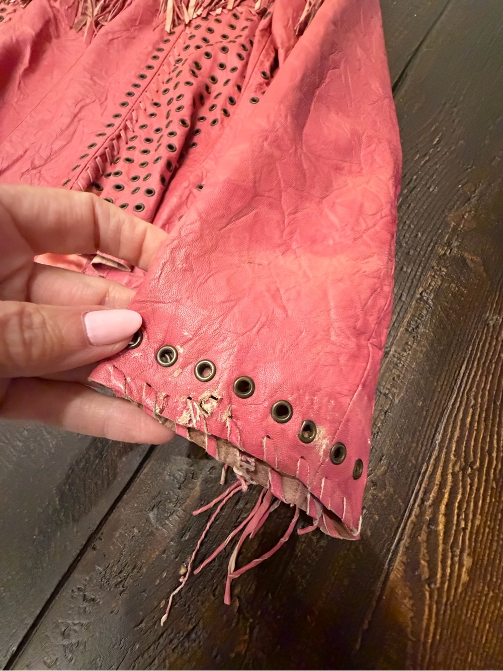 Double D Ranch Pink Embroidered Fringe Leather Jacket - Picture 9 of 11